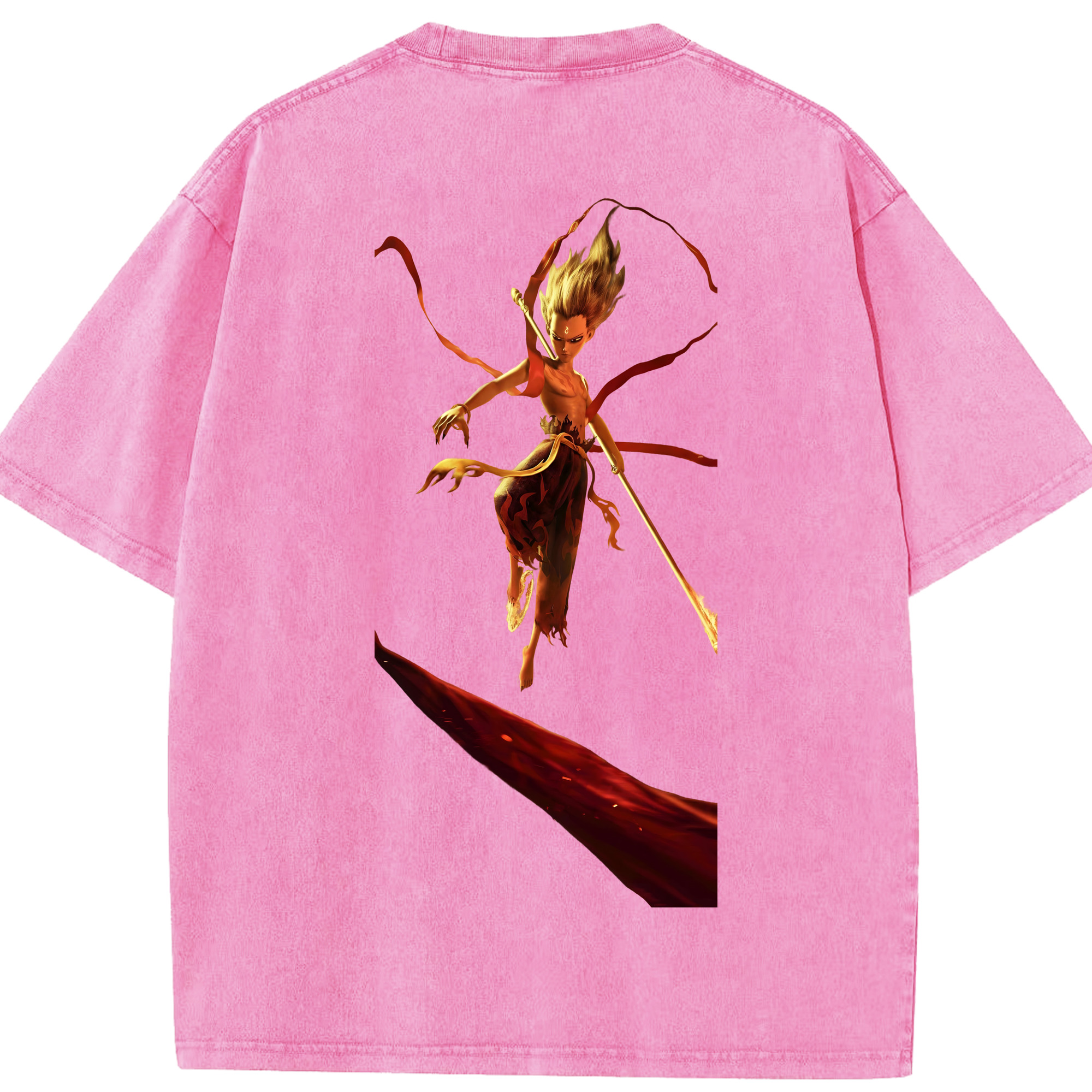 （画像用） Ne Zha 2 ナタ 魔童の大暴れ 綿100% ヴィンテージ風 半袖Tシャツ（背面プリント）